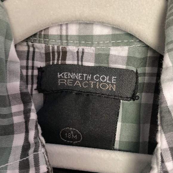 Kenneth Cole 18M short sleeve button down shirt. Green and grey. EUC - Picture 2 of 3